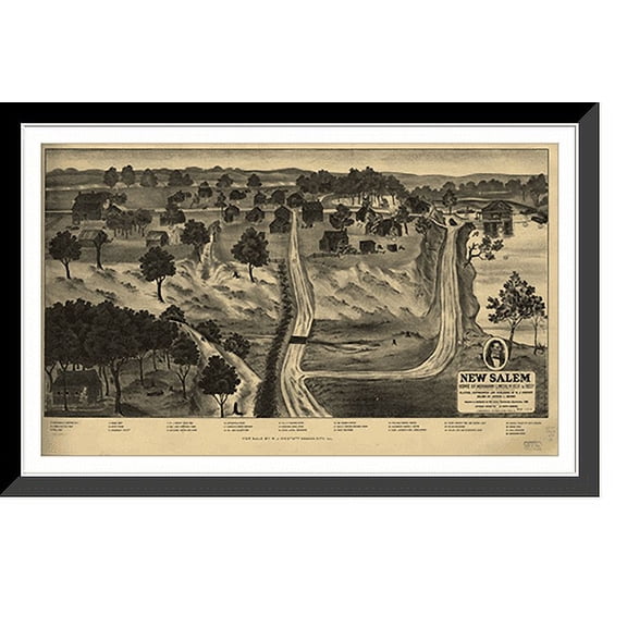 Historic Framed Print, IL New Salem 1909 MAP, 17-7/8" x 21-7/8"