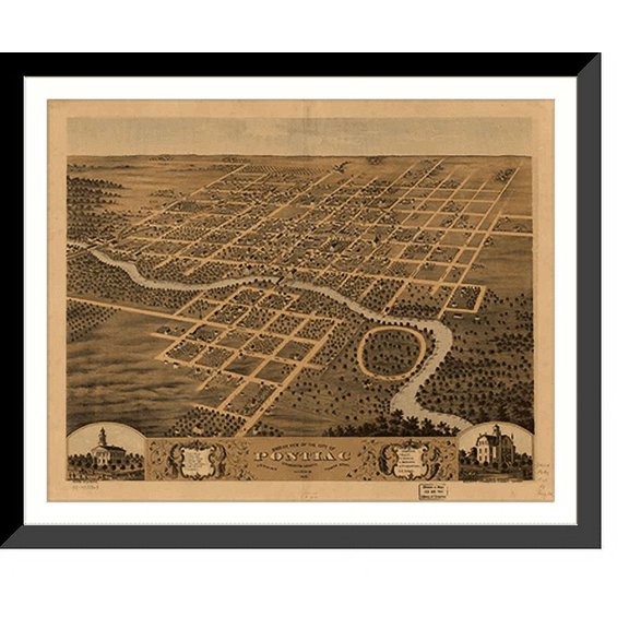 Historic Framed Print, IL Pontiac 1869 MAP, 17-7/8" x 21-7/8"