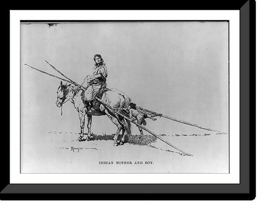 Historic Framed Print, [Illustration by Frederic Remington: Indian mother and boy], 17-7/8" x 21 ...