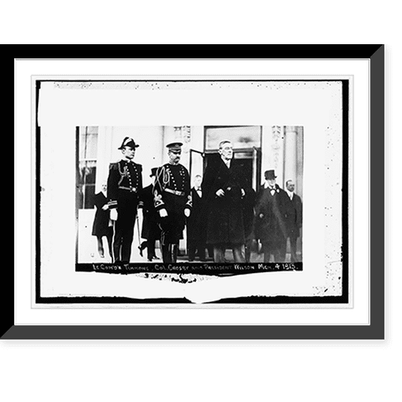 Historic Framed Print, Inauguration, 1913; Wilson & Aide; Lt. Com'd'r Timmons, Col. Crosby and President Wilson, 17-7/8" x 21-7/8"