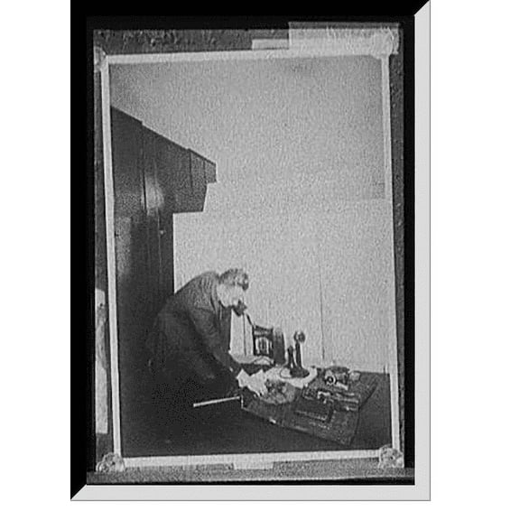 Historic Framed Print, [Installing telephone instrument], 17-7/8" x 21-7/8"