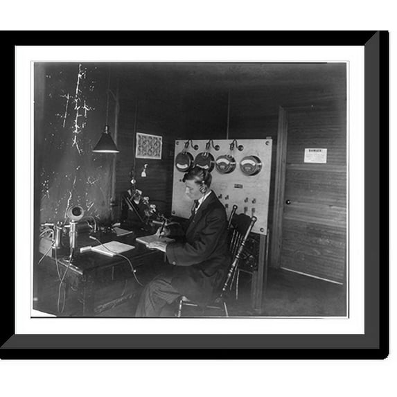 Historic Framed Print, Interior of the Clark Wireless Telegraph Station at Pt. Huron, Mich., 17-7/8" x 21-7/8"