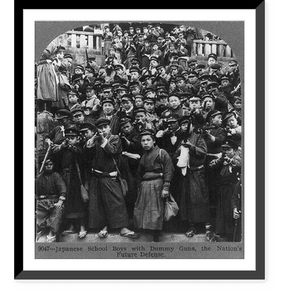 Historic Framed Print, Japanese school boys with dummy guns, the nation's future defense, 17-7/8" x 21-7/8"