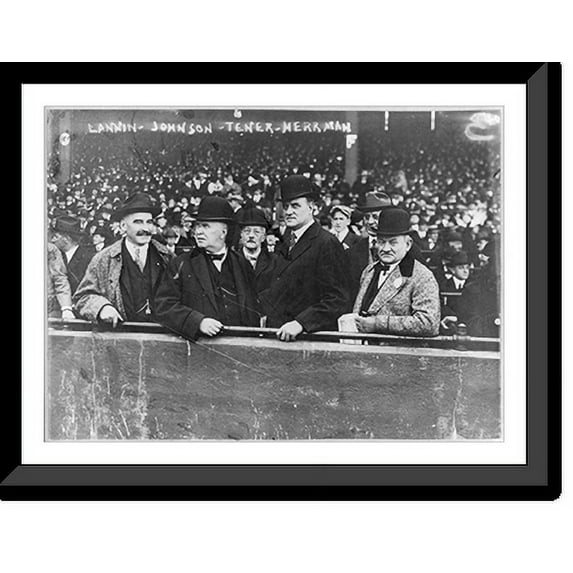 Historic Framed Print, Joseph J. Lannin, Byron Bancroft Johnson, John Kinley Tener, August (Garry) Herrmann - baseball magnates at Boston game. Oct. 9, 1916, 17-7/8" x 21-7/8"