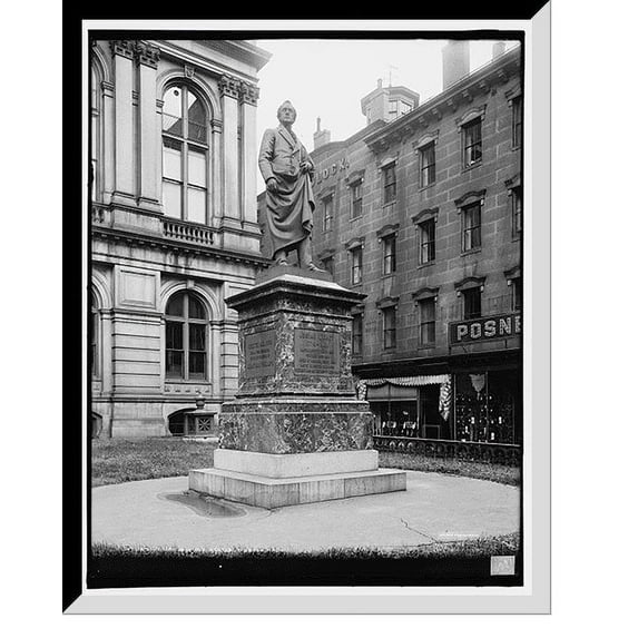 Historic Framed Print, Josiah Quincy statue, Boston, Mass., 17-7/8" x 21-7/8"