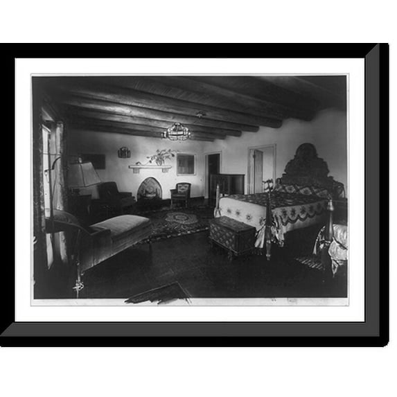 Historic Framed Print, La Fonda Hotel, Santa Fe, New Mexico: A suite bed room, 17-7/8" x 21-7/8"