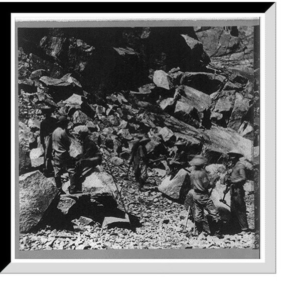 Historic Framed Print, Laborers and rocks near opening of Summit Tunnel, 17-7/8" x 21-7/8"