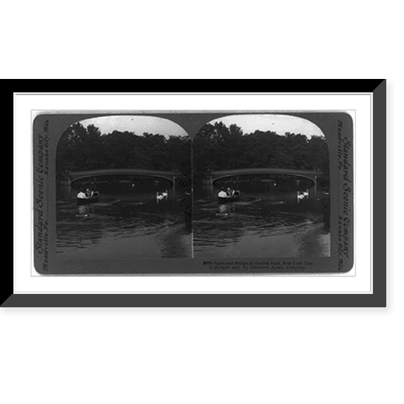 Historic Framed Print, Lake and bridge in Central Park, New York City, 17-7/8" x 21-7/8"