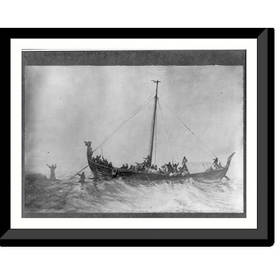 Historic Framed Print, Leif Erikson's discovery of America, 17-7/8" x 21-7/8"
