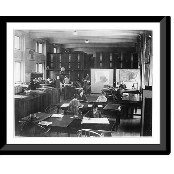 Historic Framed Print, Library of Congress, Map Division, reading room, 17-7/8" x 21-7/8"