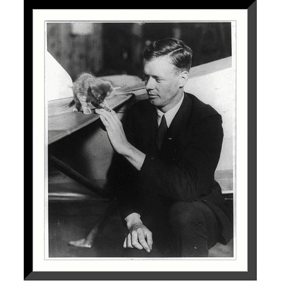 Historic Framed Print, Lindbergh with cat, 17-7/8" x 21-7/8"