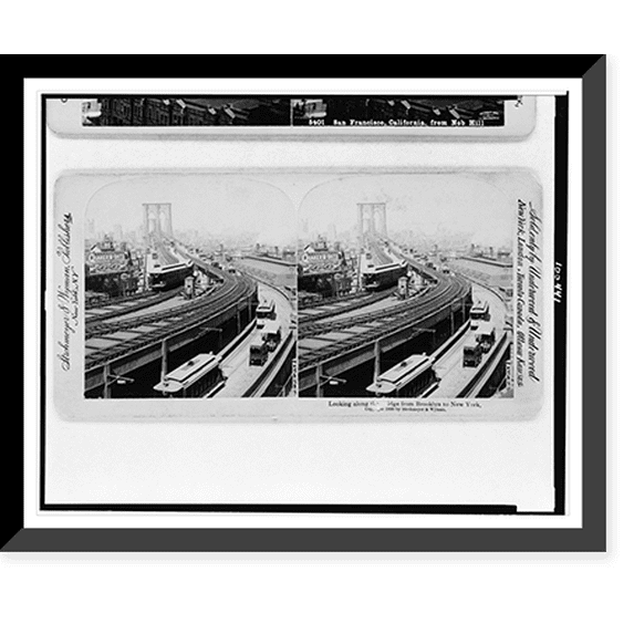 Historic Framed Print, Looking along the bridge from Brooklyn to New York, 17-7/8" x 21-7/8"