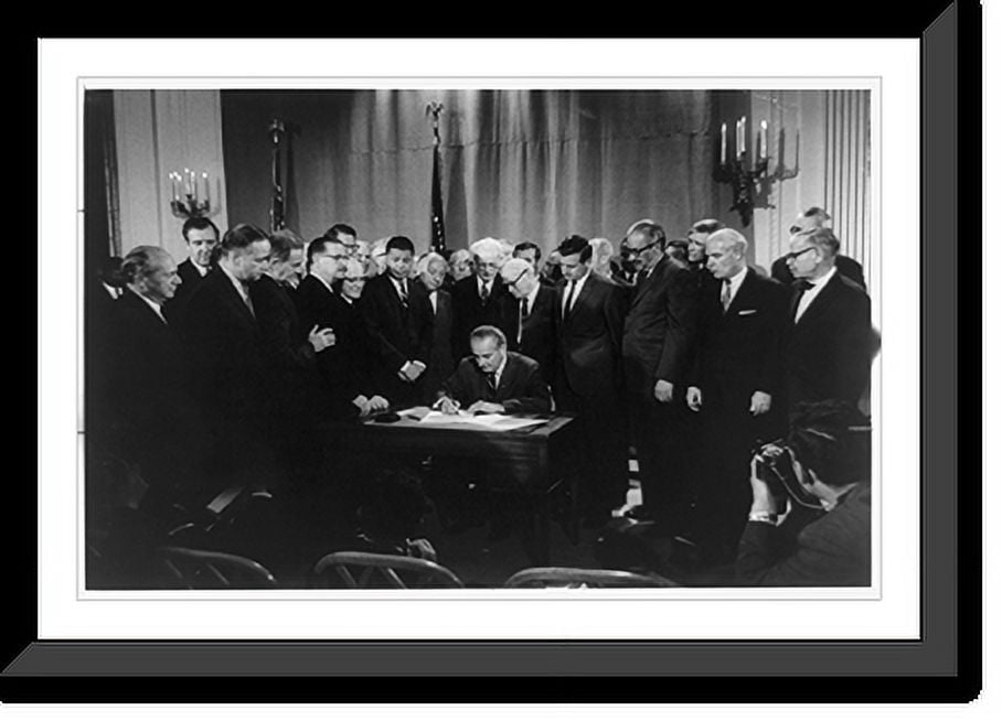 Historic Framed Print, Lyndon Baines Johnson signing Civil Rights Bill ...