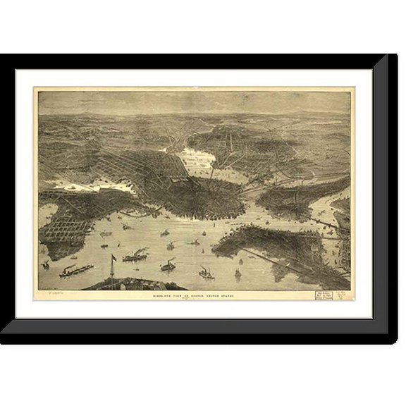 Historic Framed Print, MA Boston 1870, 17-7/8" x 21-7/8"