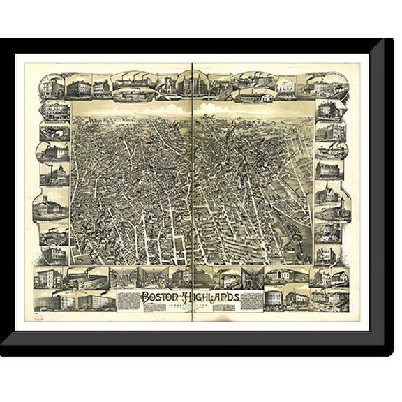 Historic Framed Print, MA Boston 1885, 17-7/8" x 21-7/8"