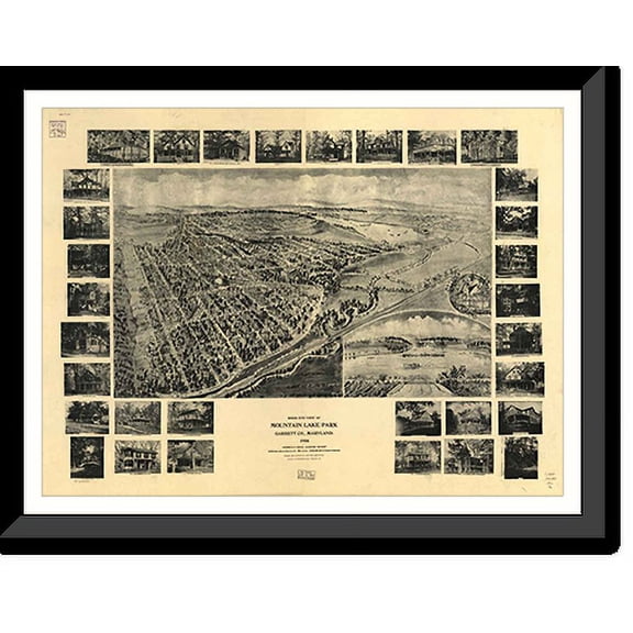Historic Framed Print, MD Mountain Lake Park 1906 MAP, 17-7/8" x 21-7/8"