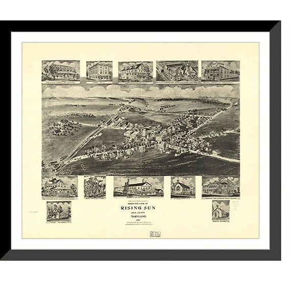 Historic Framed Print, MD Rising Sun 1907 MAP, 17-7/8" x 21-7/8"