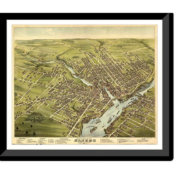 Historic Framed Print, ME Bangor 1875 MAP, 17-7/8" x 21-7/8"