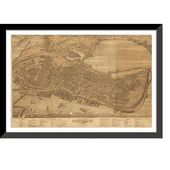 Historic Framed Print, ME Portland 1876 MAP, 17-7/8" x 21-7/8"