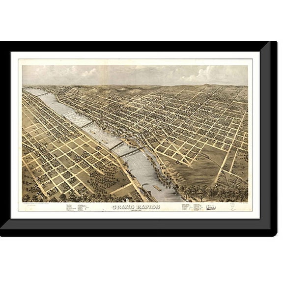 Historic Framed Print, MI Grand Rapids 1868 MAP, 17-7/8" x 21-7/8"