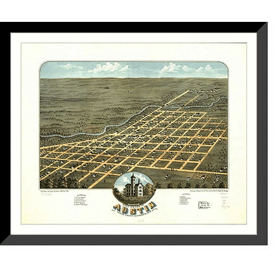 Historic Framed Print, MN Austin 1870 MAP, 17-7/8" x 21-7/8"