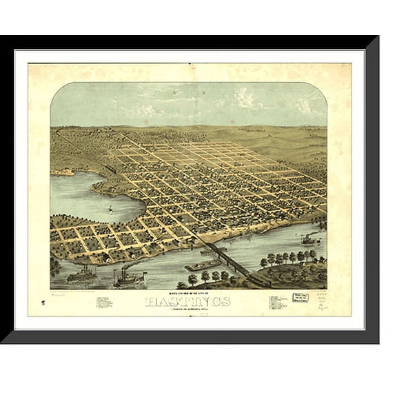 Historic Framed Print, MN Hastings 1867 MAP, 17-7/8" x 21-7/8"