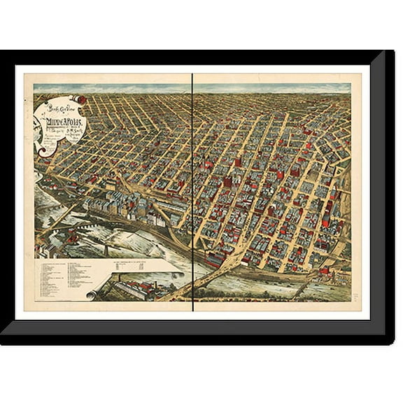 Historic Framed Print, MN Minneapolis 1891 MAP, 17-7/8" x 21-7/8"