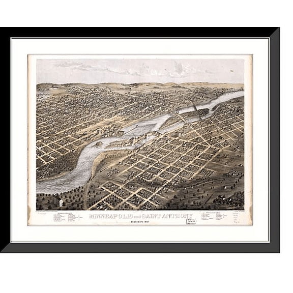 Historic Framed Print, MN Minneapolis St. Anthony MAP, 17-7/8" x 21-7/8"