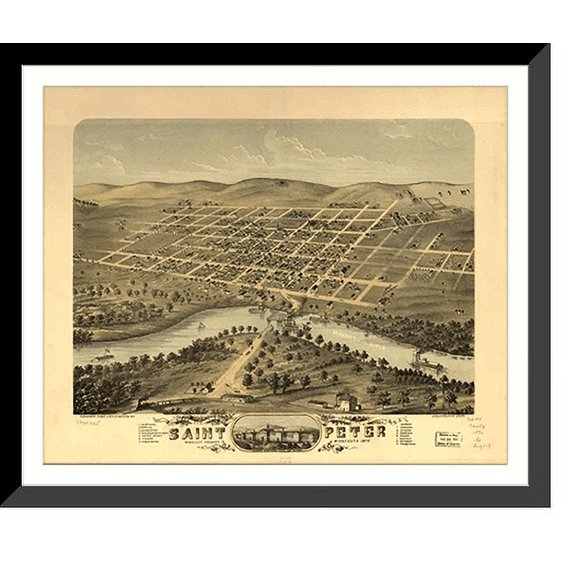 Historic Framed Print, MN Saint Peter 1870 MAP, 17-7/8" x 21-7/8"