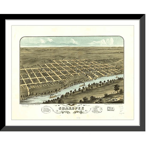 Historic Framed Print, MN Shakopee 1869 MAP, 17-7/8" x 21-7/8"