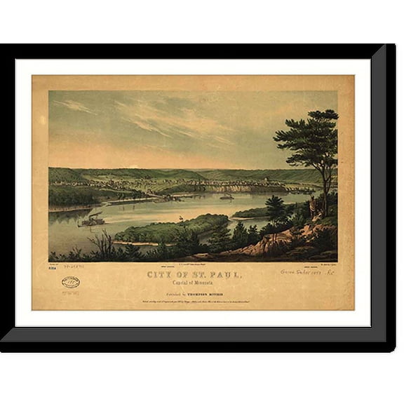 Historic Framed Print, MN St. Paul 1853 MAP, 17-7/8" x 21-7/8"