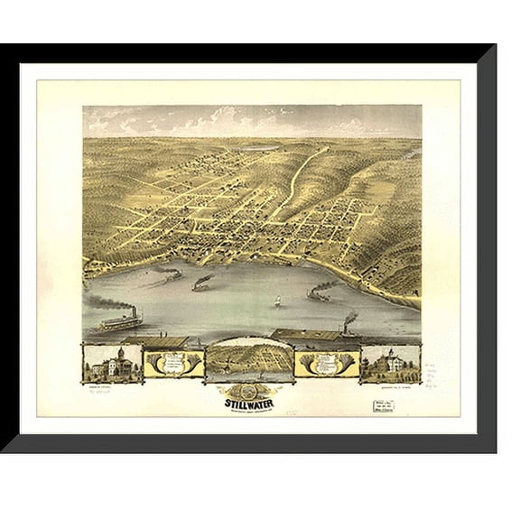 Historic Framed Print, MN Stillwater 1870 MAP, 17-7/8" x 21-7/8"
