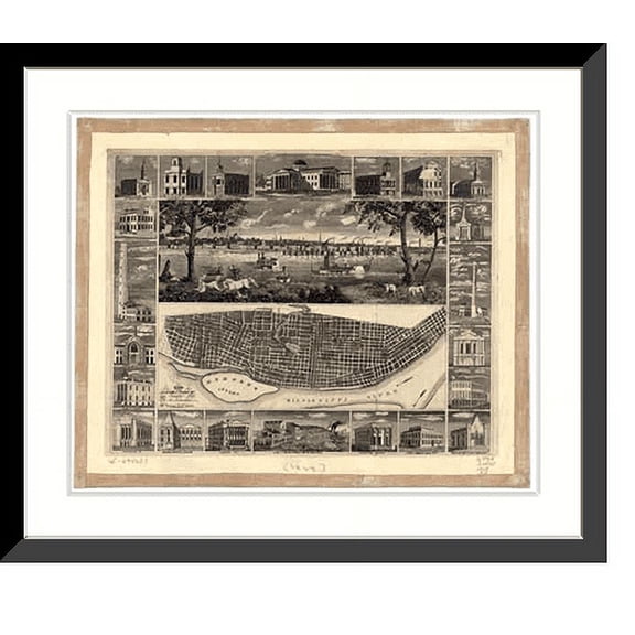 Historic Framed Print, MO St. Louis 1848 MAP, 17-7/8" x 21-7/8"