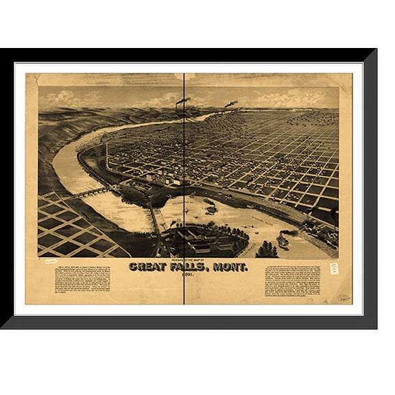 Historic Framed Print, MT Great Falls 1891 MAP, 17-7/8" x 21-7/8"