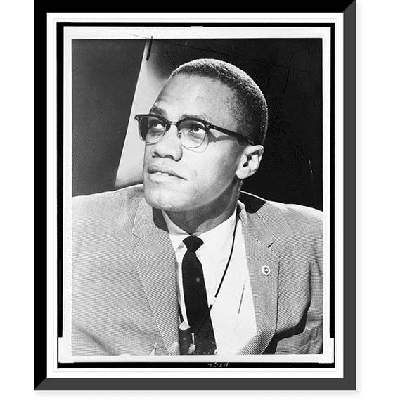 Historic Framed Print, [Malcolm X, head-and-shoulders portrait, facing left], 17-7/8" x 21-7/8"