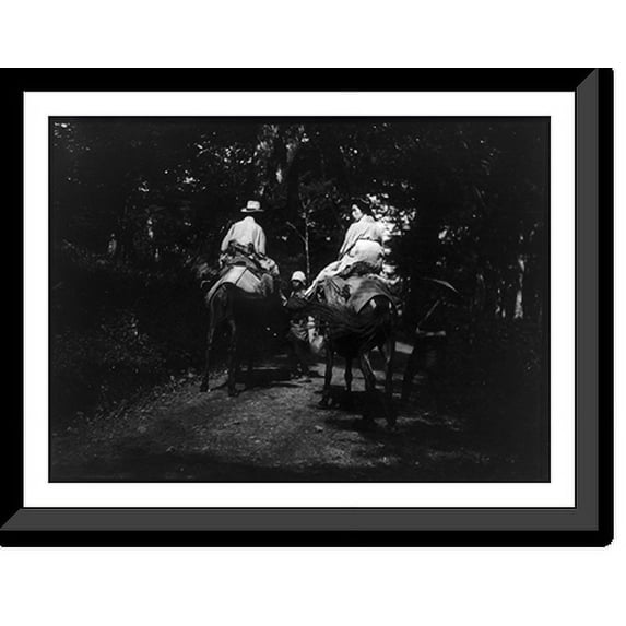 Historic Framed Print, Man and woman on horseback, Japan, 17-7/8" x 21-7/8"