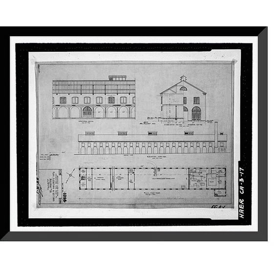 Historic Framed Print, Mare Island Naval Shipyard, Sail Loft, Near State Highway No. 37, Vallejo, Solano County, CA - 2, 17-7/8" x 21-7/8"