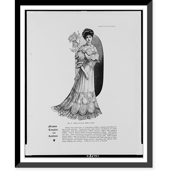Historic Framed Print, Masson Templier and Rondeau. No. 6. Gown of ivory chiffon velvet, 17-7/8" x 21-7/8"