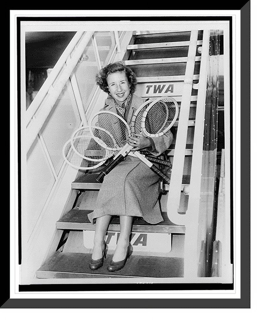 Historic Framed Print, [Maureen Connolly holding five tennis rackets