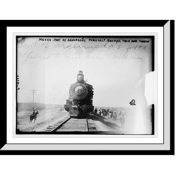 Historic Framed Print, Mexico - part of Argumedo's Force Halt Refugee Train near Torreon, 17-7/8" x 21-7/8"