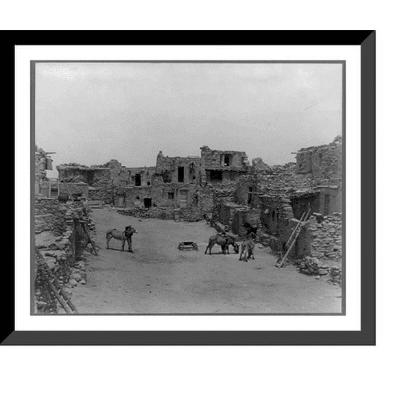Historic Framed Print, Mishongnovi main court, 17-7/8" x 21-7/8"