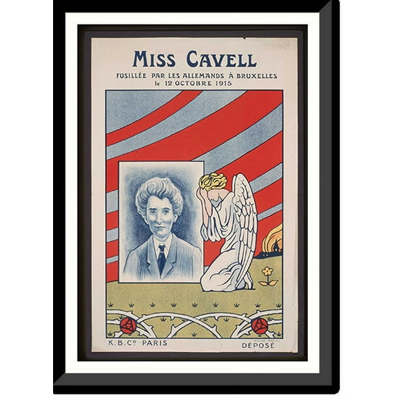 Historic Framed Print, Miss Cavell fusilleacutee par les Allemands agrave Bruxelles le 12 octobre 1915, 17-7/8" x 21-7/8"