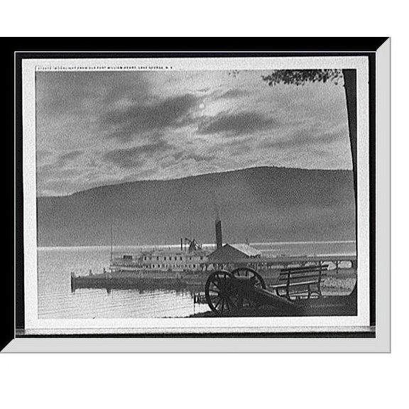 Historic Framed Print, Moonlight from Old Fort William Henry, Lake George, N.Y., 17-7/8" x 21-7/8"