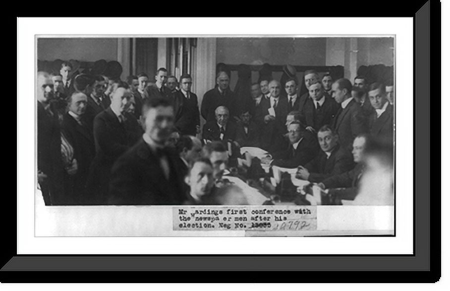 Historic Framed Print, Mr. Harding's first conference with the ...