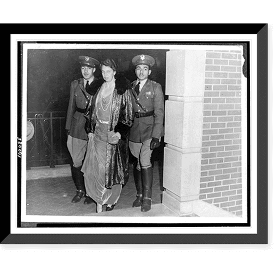 Historic Framed Print, Mrs. Franklin D. Roosevelt being escorted to the Faculty Club of Howard University, 17-7/8" x 21-7/8"