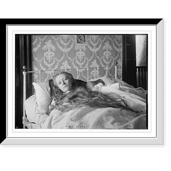 Historic Framed Print, Mrs. Ocey Snead, in bed, baby in arms, 17-7/8" x 21-7/8"