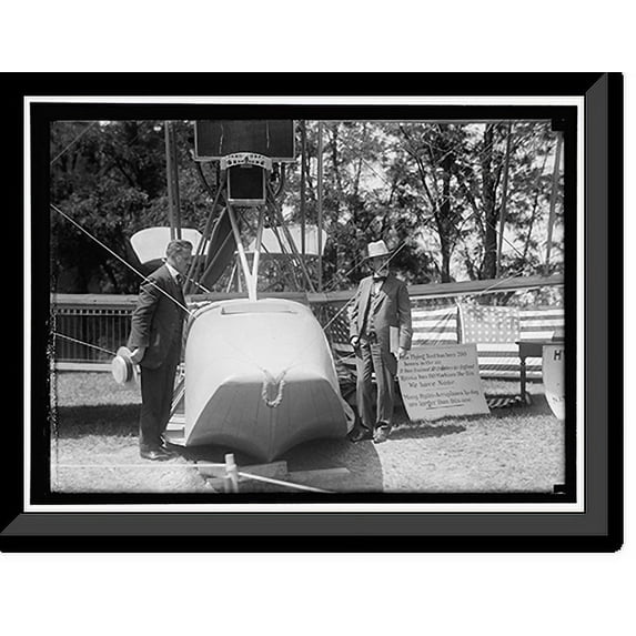 Historic Framed Print, NATIONAL AERO COAST PATROL COMMN. CURTISS HYDROAEROPLANE OR FLYING BOAT EXHIBITED NEAR HOUSE OFFICE BUILDING. CAPT. TAYLOR AND SENATOR KERN, 17-7/8" x 21-7/8"