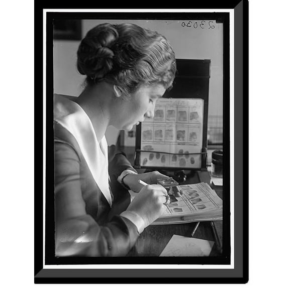 Historic Framed Print, NAVY DEPARTMENT, U.S. INTELLIGENCE BUREAU, FINGER PRINT DEPARTMENT CLERK, MARIE S. DAHM - 2, 17-7/8" x 21-7/8"