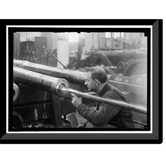 Historic Framed Print, NAVY YARD, U.S., WASHINGTON. TURNING, EXAMINING AND BORING A 5 INCH, 50 CAL. GUN - 4, 17-7/8" x 21-7/8"