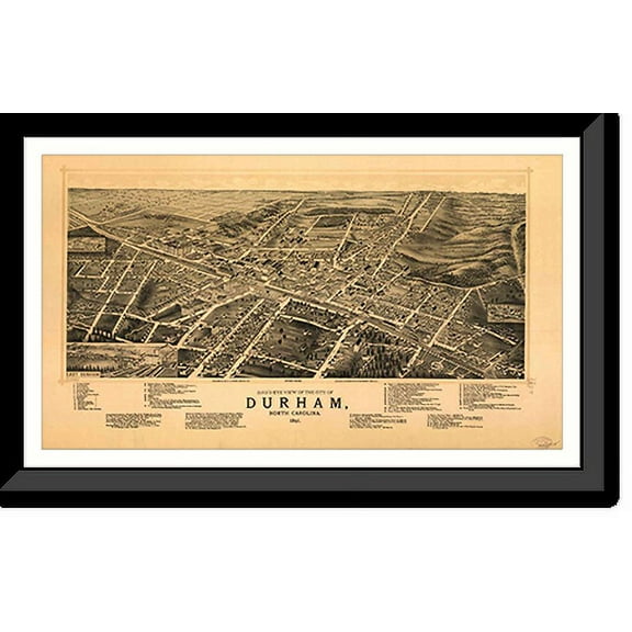 Historic Framed Print, NC Durham 1891 MAP, 17-7/8" x 21-7/8"